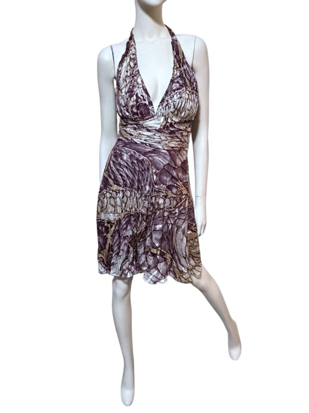 Y2K Nina Austin Silk Blend Dress XS Halter Backless Beaded Butterfly Fairy HOCO - Picture 4 of 13